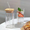 Classic Square Glass Cup with Bamboo Lid & Straw