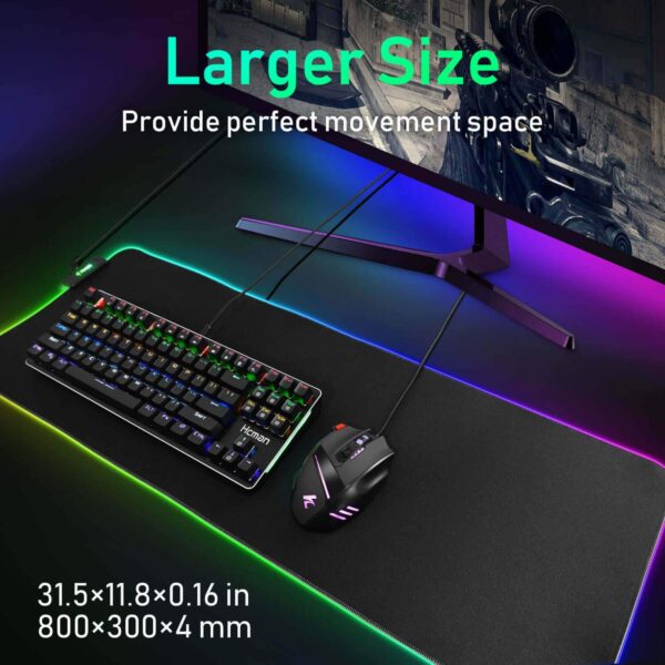 Rgb Gaming Mouse Pad Large (800×300×4mm) Led Mousepad With Non-Slip Rubber Base Soft Pad