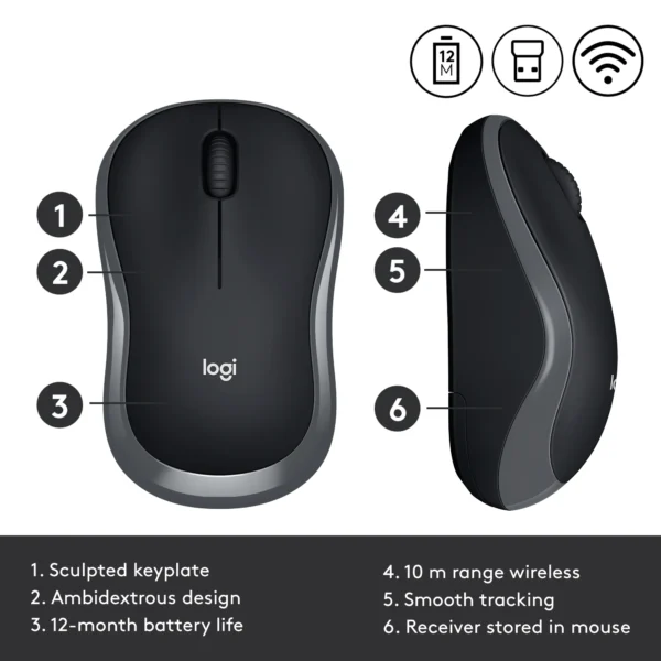 Logitech M185 Wireless Mouse, 2.4GHz with USB Mini Receiver - Image 2