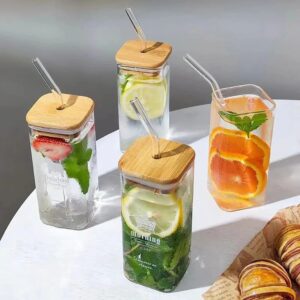 Classic Square Glass Cup with Bamboo Lid & Straw