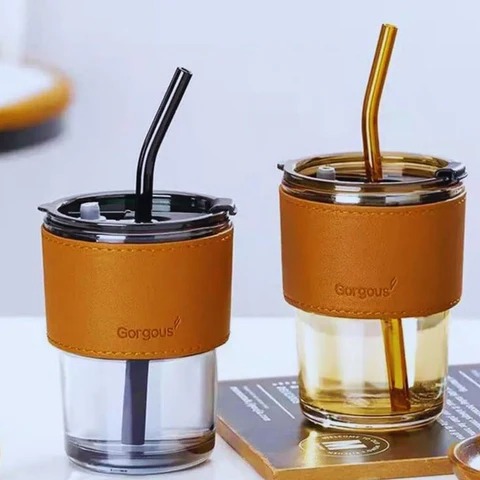 450ml Glass Tumbler with Straw